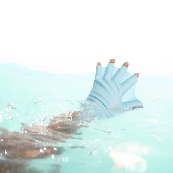 HEATSHAKING 1 Pair Adjustable Swim Paddles for Muscle Strengthening Blue Silicone Pool Gloves