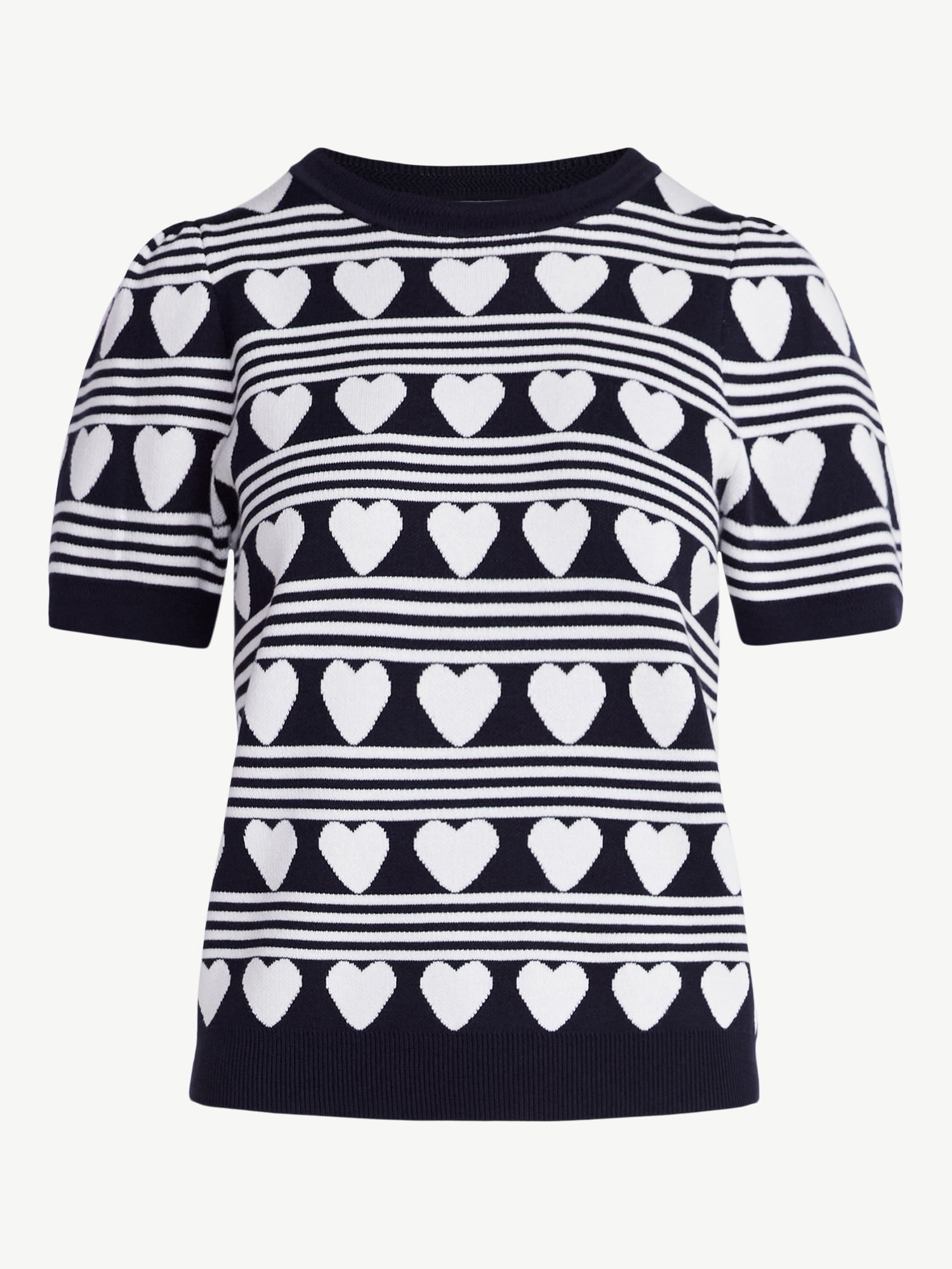 Free Assembly Women's and Women's Plus Cozy Yarn Shrunken Sweater Tee with Short Sleeves, Solid & Print, Lightweight, Sizes XS-4X