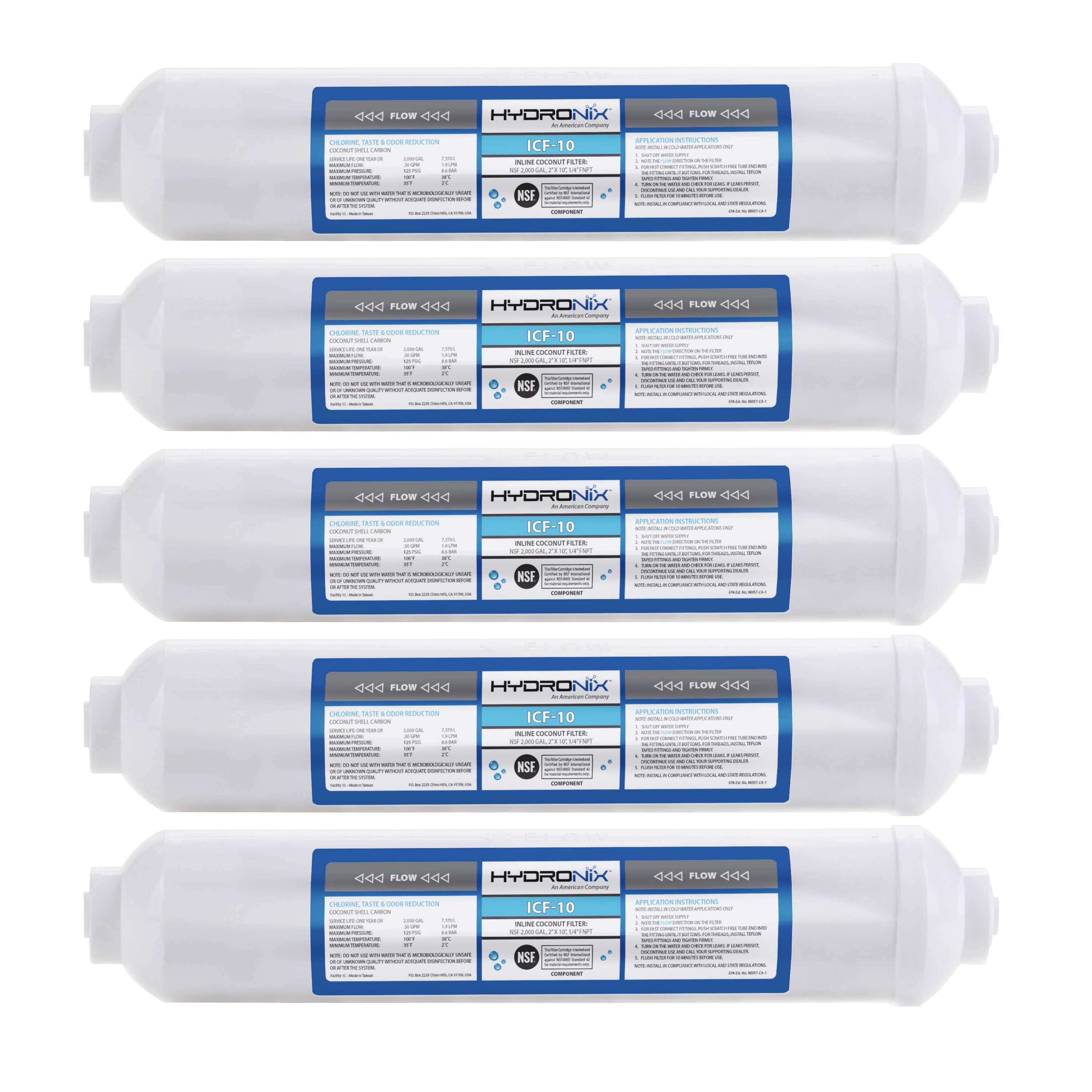 Hydronix ICF-10Q38 Inline Coconut Carbon Water Filter 3/8 Quick Connect 