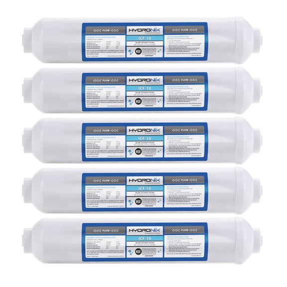 5 Pack - Hydronix ICF-10 Reverse Osmosis Post Polishing, Fridge & Ice Inline Coconut GAC Water Filter, 2000 Gal 1/4" NPT
