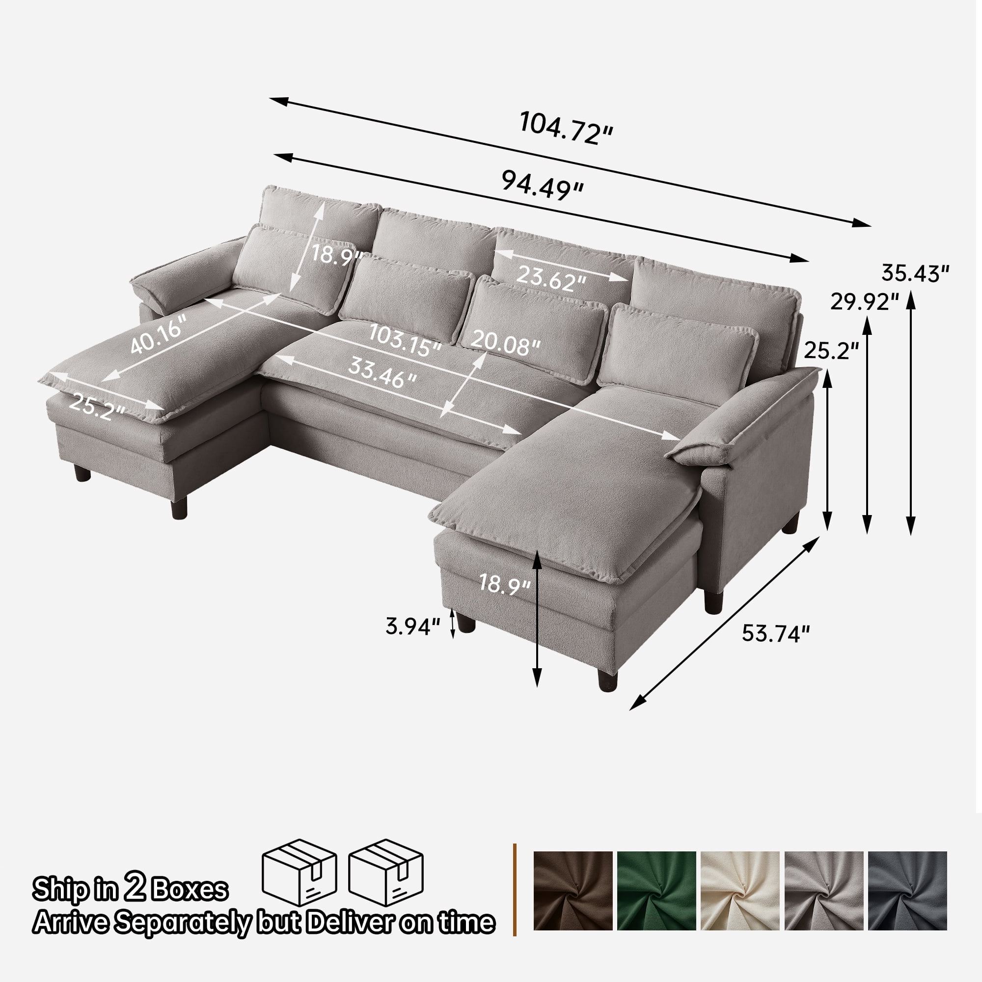 Pingliang Home Oversized U Shaped Couch,4 Seat Sectional Sofa with 4 Pillows,Upholstered Symmetrical Cloud Couch with Double Chaise,Wrap Around Sofa Modular sofa for Living Room Apartment Office