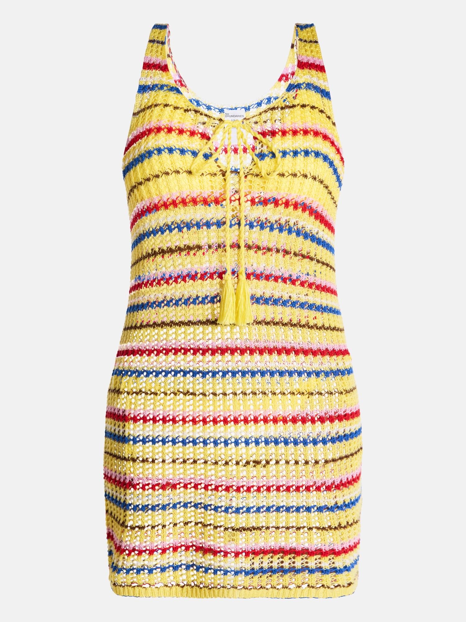 No Boundaries Striped Crochet Coverup Dress, Women’s XXS-XXL