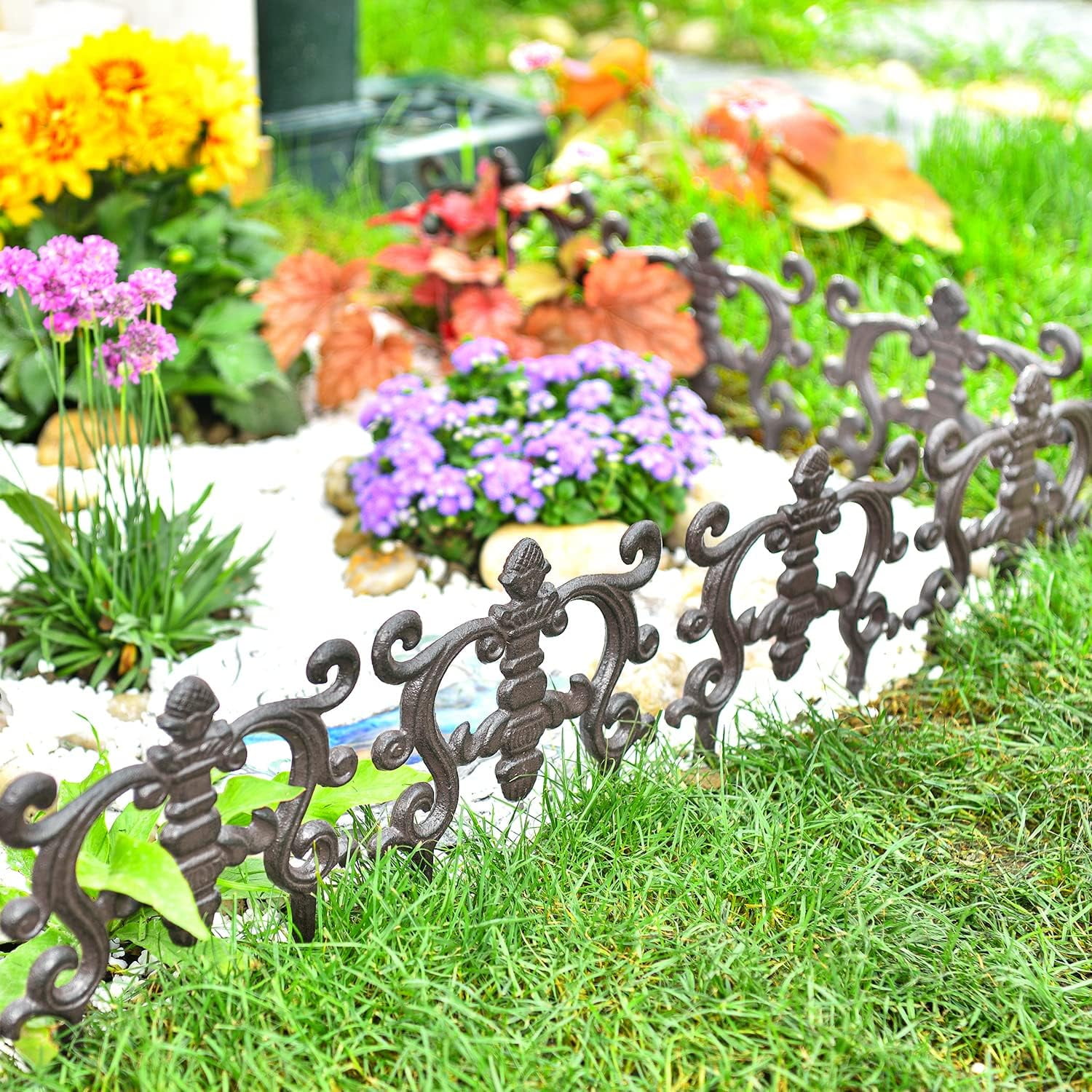 Sungmor 9.4 x 7.8 Inch Cast Iron Garden Border Edging, Drak Brown, 4 Count