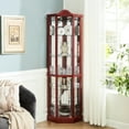 thumbnail image 2 of Cabinet With Lighted Glass, Cherry Color, Adjustable Storage, Delicate Carvings Shelves In Finish Corner Storage Display, 2 of 7