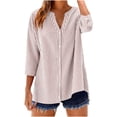thumbnail image 6 of Juslio Womens V Neck Button Tops Striped Loose Comfortable Khaki 3/4 Sleeve Shirts, 6 of 6