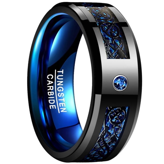 Tungsten Carbide Ring with Black Dragon Pattern for Unisex