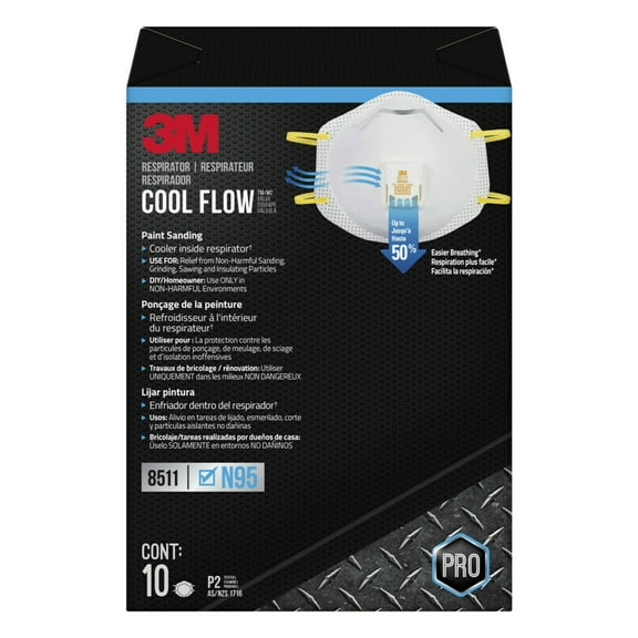 3M Cool Flow Valve Respirator 8511, N95, White, 10 Masks
