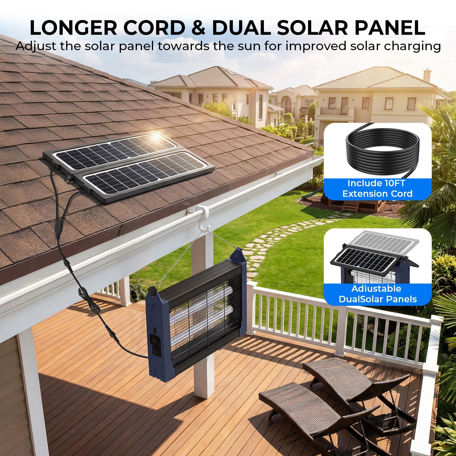 Upgraded Solar Zapper Outdoor With Dual Panels  4500v Cordless Rechargeable Fly Insect Killer Waterproof Electric Mosquitoes For Patio Garden Backyard Rv Camping Pond