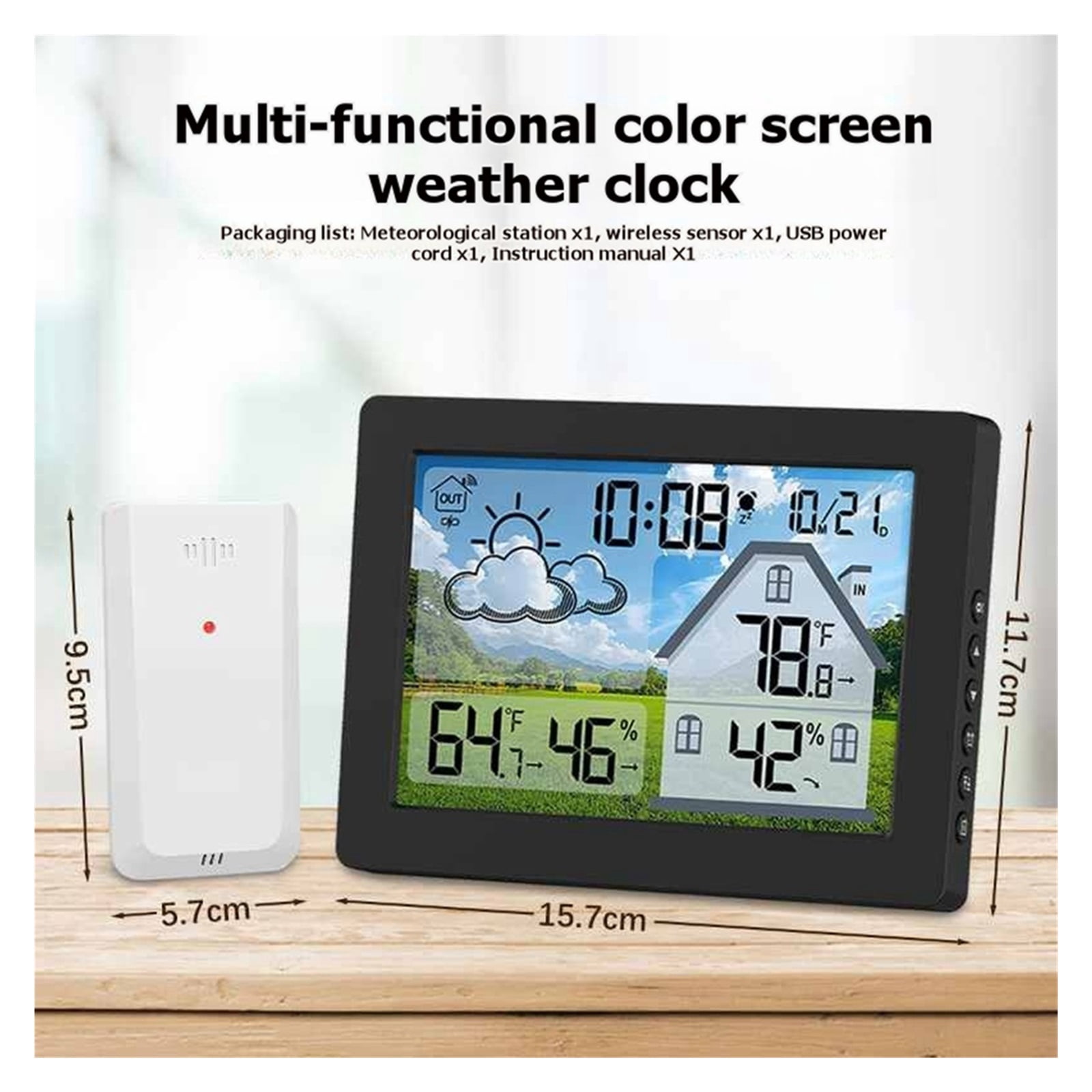 Wireless Weather Station with Color Display, Indoor Outdoor Digital Monitor