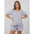 thumbnail image 3 of LMLYSoH Women Plaid Set, Short Sleeve Ruffled Shirt with Elastic Waist Shorts Summer Outfit, 3 of 9