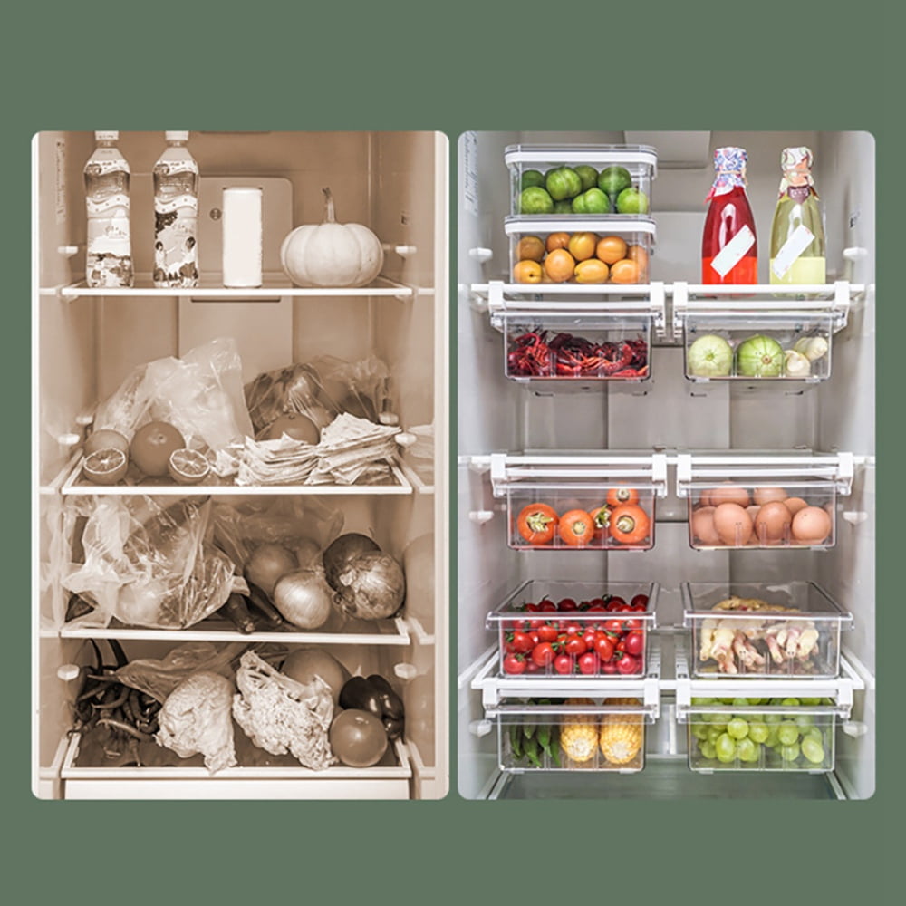 2PCS Pull Out Drawer Design Refrigerator Organizer Bins Fridge Drawer Organizer Drawer Refrigerator Storage Box