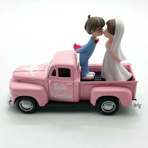 Valentine's Day Metal Truck Decor,Wedding Anniversary Metal Truck with Lover Couple Ornaments,Farmhouse Vintage Pickup Car Decor for Tabletop Centerpiece Home Kitchen Decorations