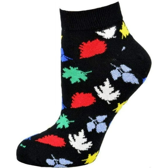 Sierra Socks Women Socks Leaf Pattern Ankle Cotton Socks Size 9-11 Black