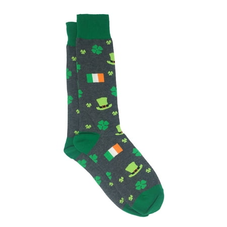 Lucky Match Socks - Men's St Patricks Day Irish Clover Lucky Socks Size 10-13 Grey