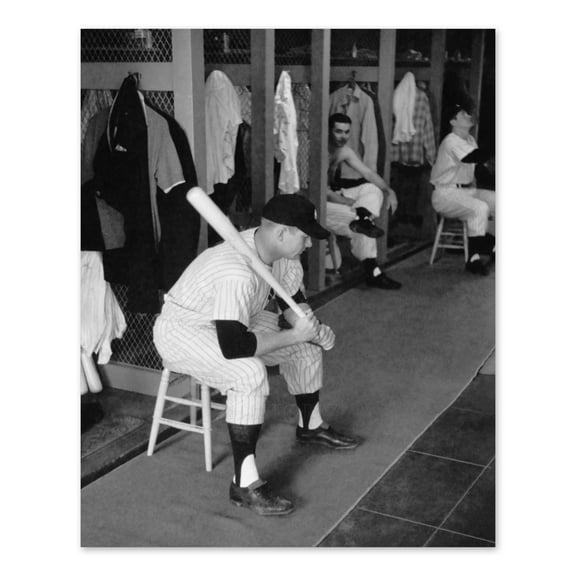 HISTORIX Vintage 1956 Mickey Mantle Photo Print - Old Photo of New York Yankees Player Mickey Mantle Sitting in Locker Room Wall Art Poster