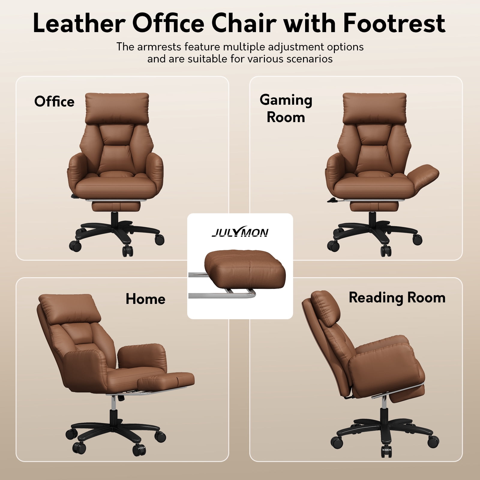 iooHug Criss Cross Office Chair, Big and Tall 500lbs High Back Faux Leather Desk Chair with Footrest, Wide Seat Cross-Legged Reclining Chair with Reversible Armrests and Lumbar Support, Brown