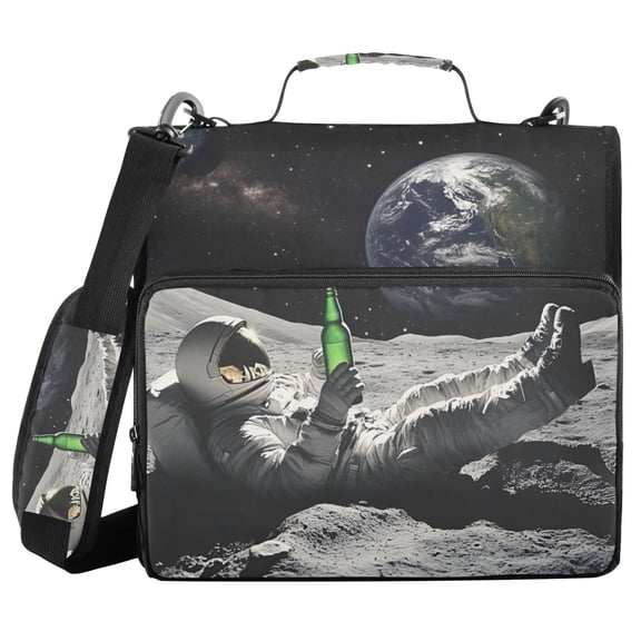 FORMRS Zipper Binder with Shoulder Strap 2-inch Ring 500 Sheet Capacity File Bag, Space Earth