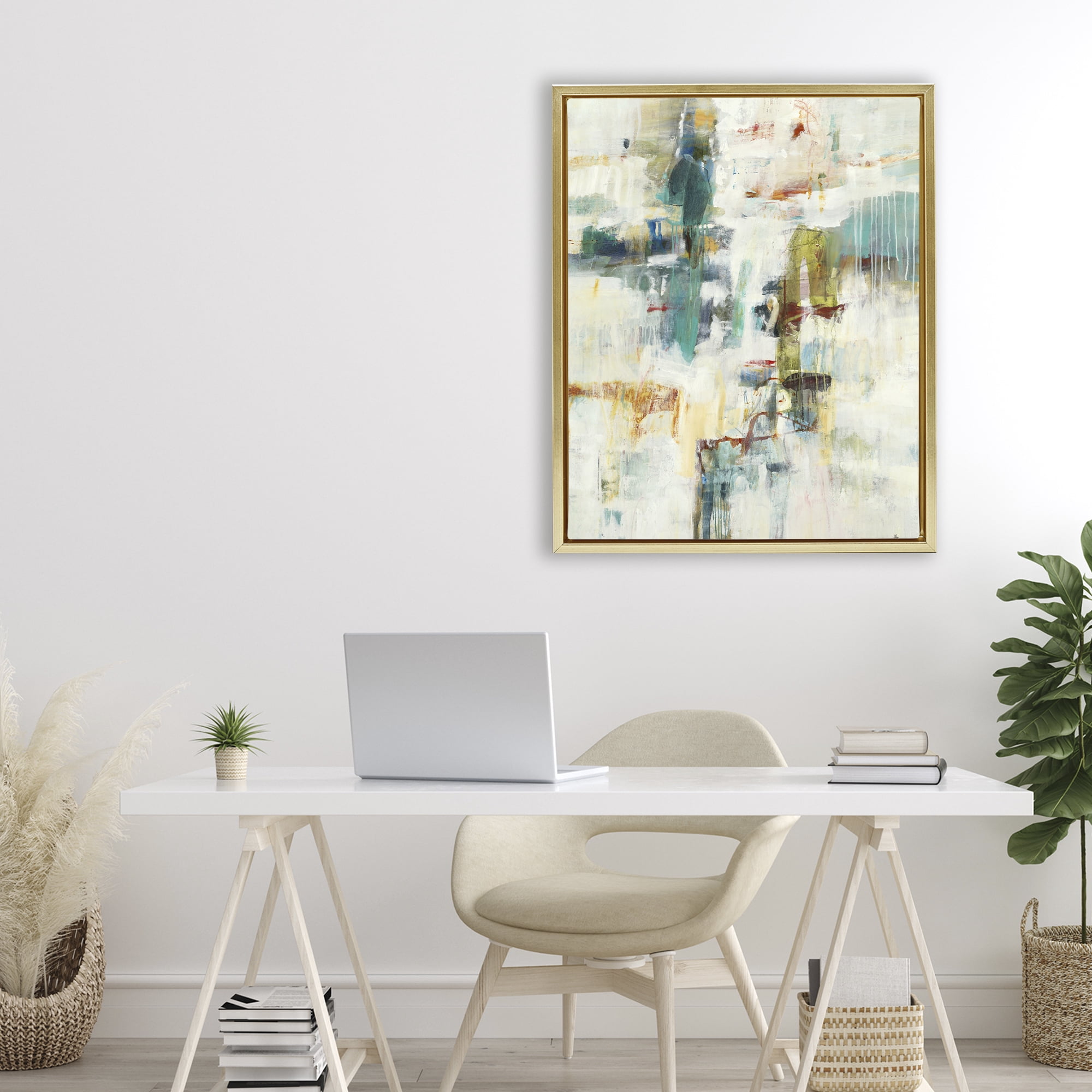 Stupell Industries Dynamic Paint Drips Gold Framed Floater Canvas Wall Art, design by Lisa Ridgers