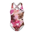 thumbnail image 4 of Uorisanigo Pink Leopard Print Heart Swimsuits for Girls Size 9-10 One Piece Athletic Bathing Suit with Crossback Straps Pool Party Outdoor Swimwear, 4 of 7