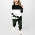 thumbnail image 3 of WMTBSRSW Girls 2025 Fashion 2 Piece Outfit Patchwork Sweatsuit Casual V Neck Pullover Tops Drawstring Sweatpants Two Piece Set 5-12 Years, 3 of 5