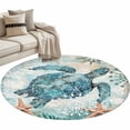 thumbnail image 2 of Teal Sea Turtle Coastal Round Rugs 3.3ft, Nautical Summer Beach Starfish Non Slip Washable Rug Runner, Low Pile Indoor Floor Carpet Mat Bathroom Rugs for Living Room, Bedroom, Kids Room, 2 of 9