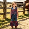 thumbnail image 2 of Weebloom Baby Girl Outfit Western Cowgirl Outfit Fringed Vest Cardigan Flared Bottom Pants Two Piece Summer Outfits For Girls Size 12-18 Months Blue, 2 of 9