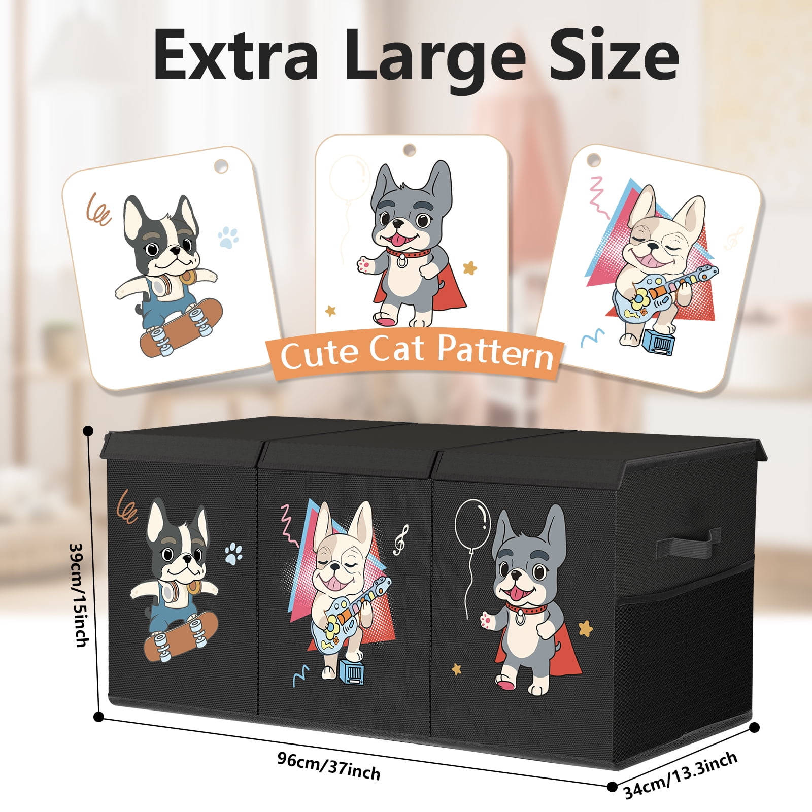 Toy Box Chest Organizer Bins for Girls Boys, Kids Large Fabric Collapsible Storage Basket Container with Flip-Top Lid & Handles for Clothes,Blanket,Nursery,Playroom,Bedroom