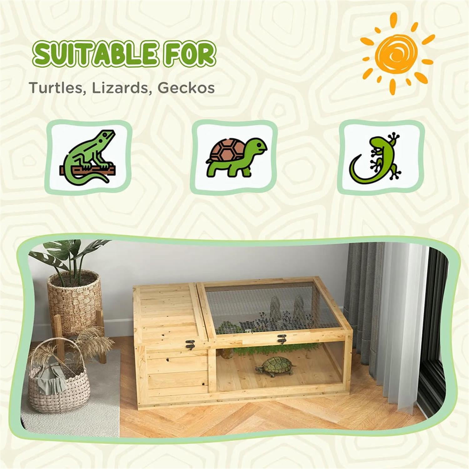 resenkos 35" Wooden Tortoise House with Top Access, Reptile Cage Enclosure for Turtles, Lizards, Snakes, Small Animal Habitats, Beige