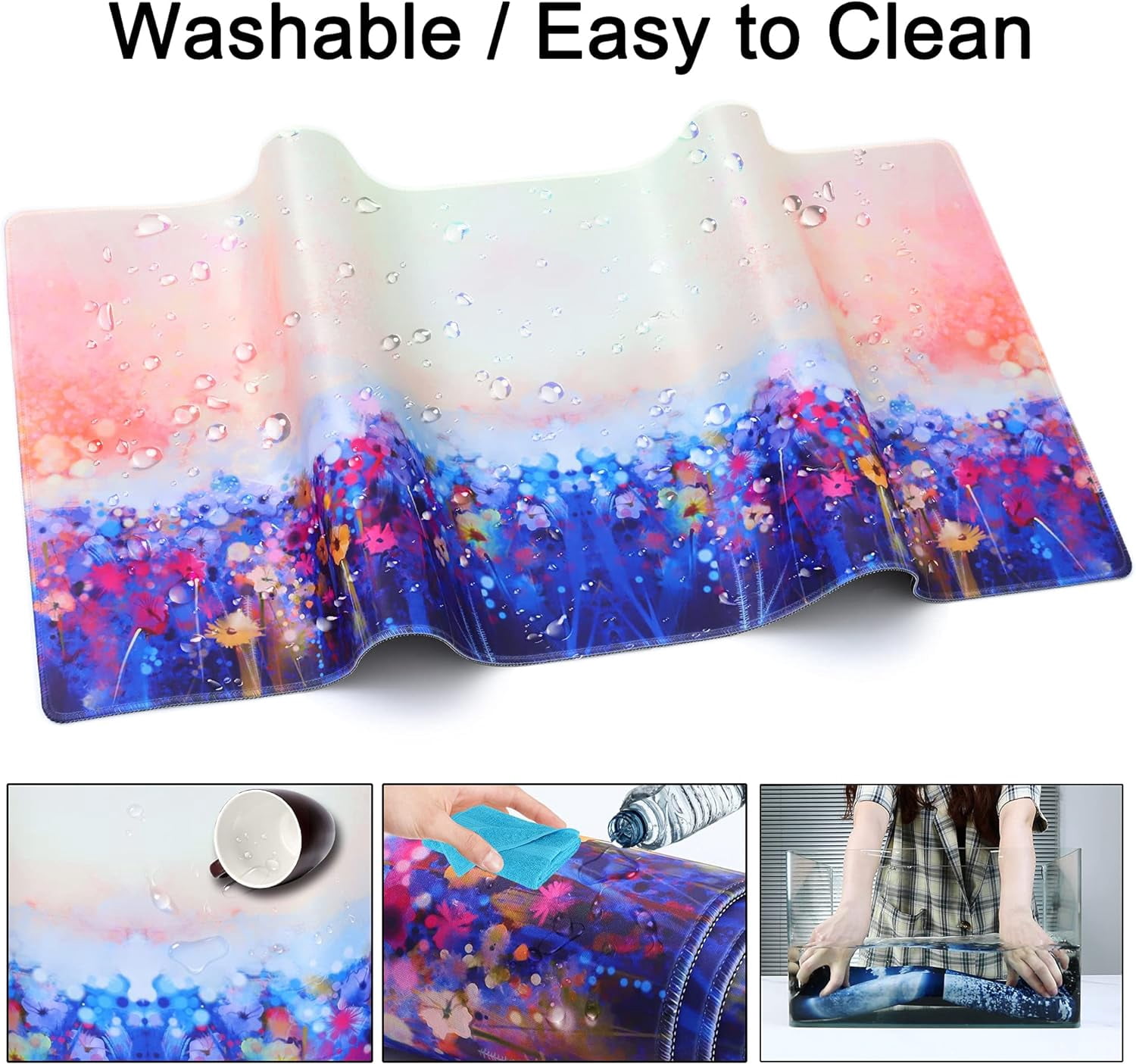 Desk Mat,Large Mouse Pad 35''×15.6''×0.12'' XXL Extended Gaming Mouse Pad Mat with Non-Slip Base Stitched Eges Mousepad for Computer,Office,Keyboard and Laptop - Oil Painting