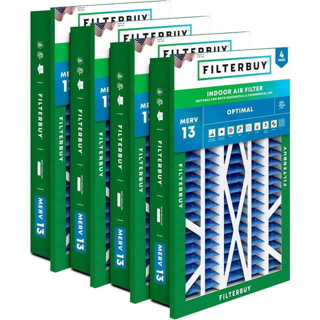 Filterbuy 16x25x5 MERV 13 (MPR 1900) Health Defense, Pleated HVAC AC Furnace Air Filters for Honeywell Return Grille (4-Pack)