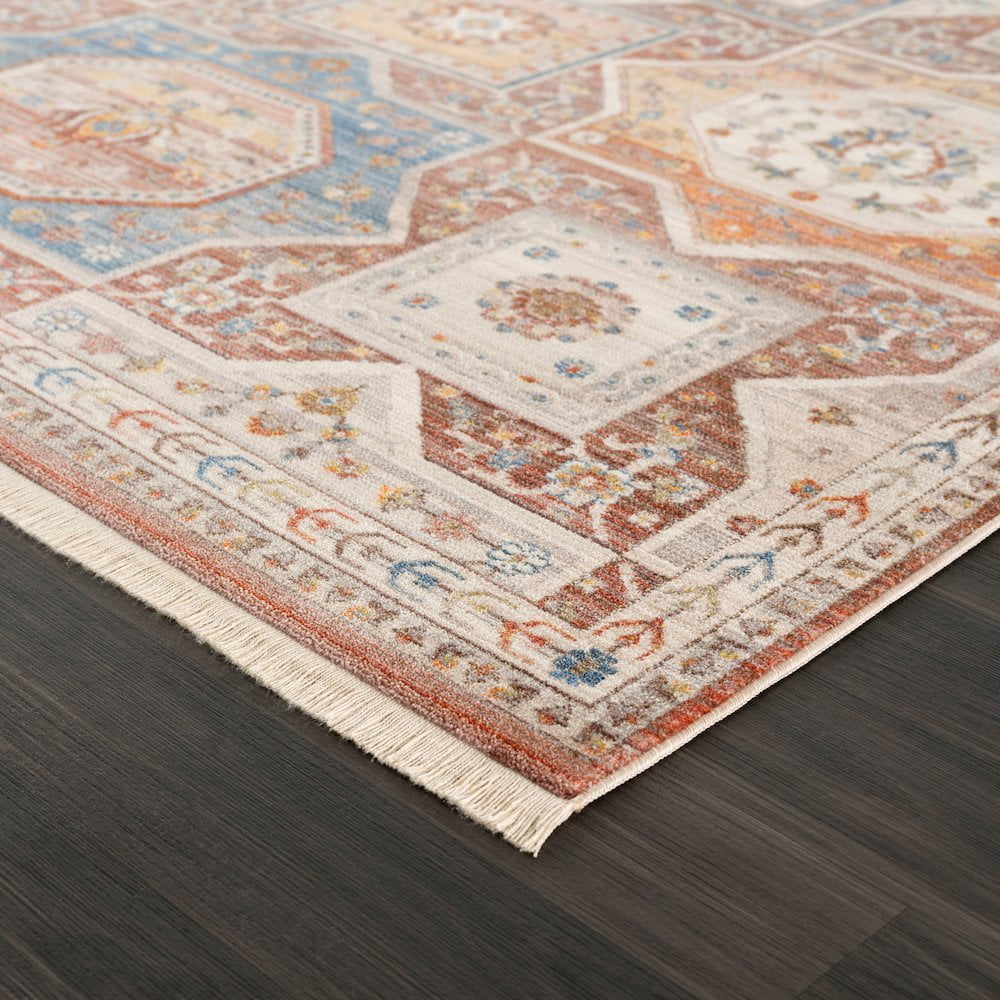 LR Home Holi Durable Performance Area Rug Indoor in Red/Ivory, 9' x 12'