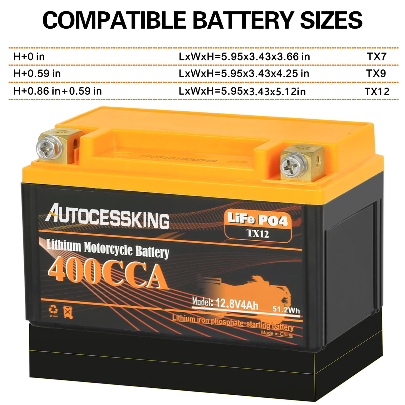 autocessking YTX9-BS Lithium Motorcycle Battery LiFePO4 400A 12V 4AH Automotive Battery for ATV UTV Scooter Snowmobile Jet Ski Generator Tractor Personal Watercraft Seadoo and 4 Wheeler Battery