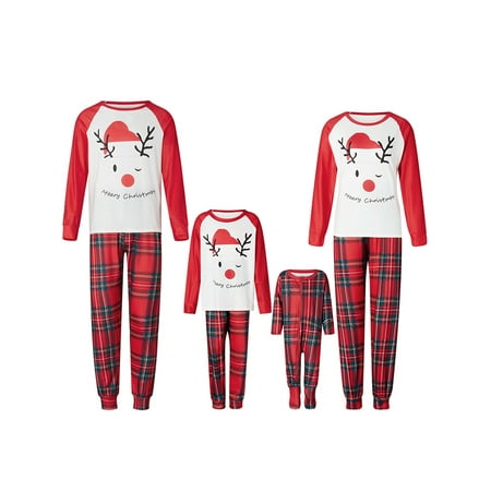 

Gwiyeopda Christmas Pajamas for Family Matching PJ s Sets Deer Print Long Sleeve Tee and Plaid Pants Sleepwear Sets