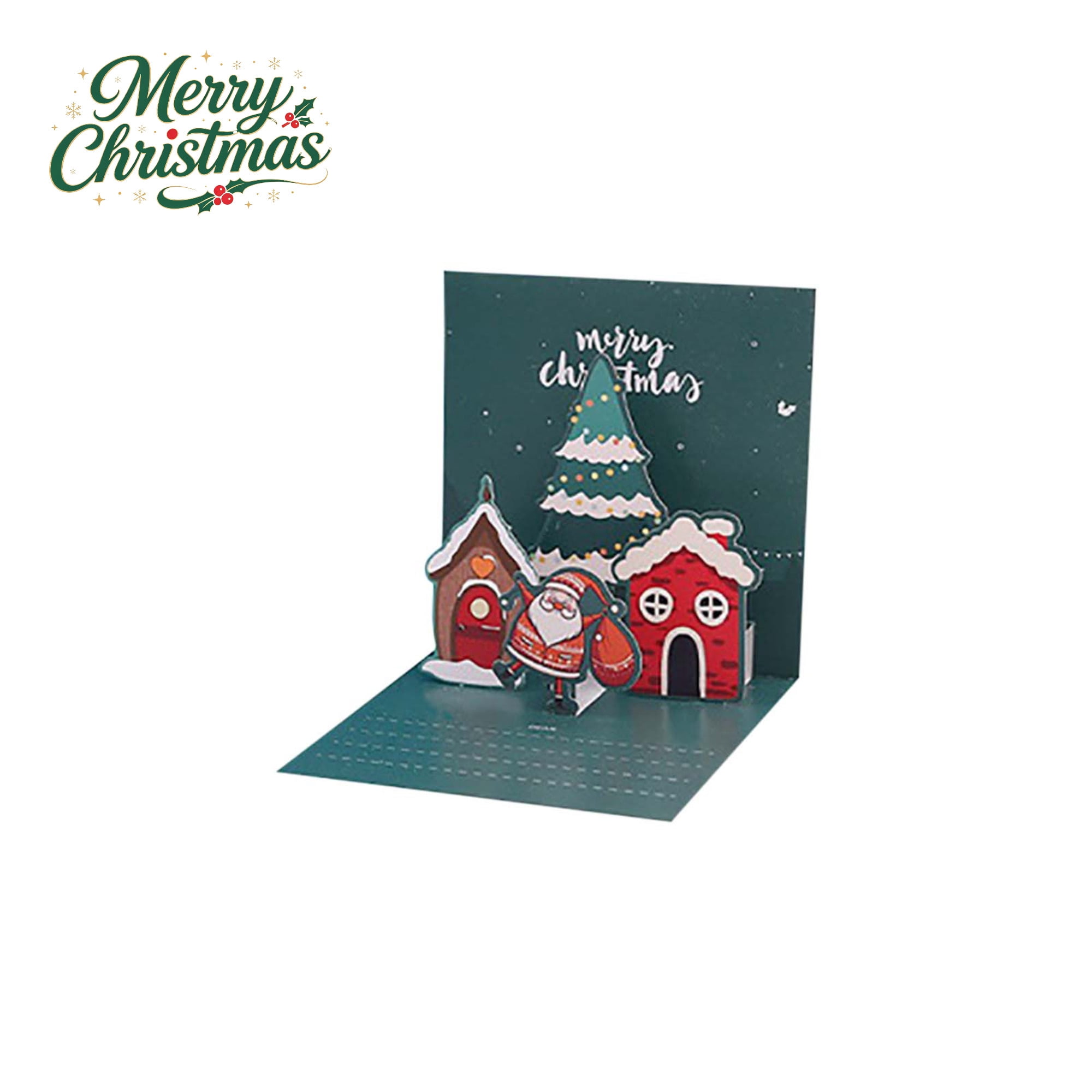 Christmas PopUp Greeting Card Paper 3D Christmas Tree Folded Message Card with Envelope Hot Stamping Cut Craft Blank Space for Holiday Wishes Christmas Eve Gift Indoor Tabletop Xmas Decoration(F)