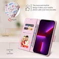 thumbnail image 2 of Ancove for iPhone 15 Plus Wallet Case with Card Slots & Kickstand,PU Leather RFID Blocking Floral Pattern Magnetic Clasp Shockproof Cover Case for Women Girls,Flowers Blossoming, 2 of 5