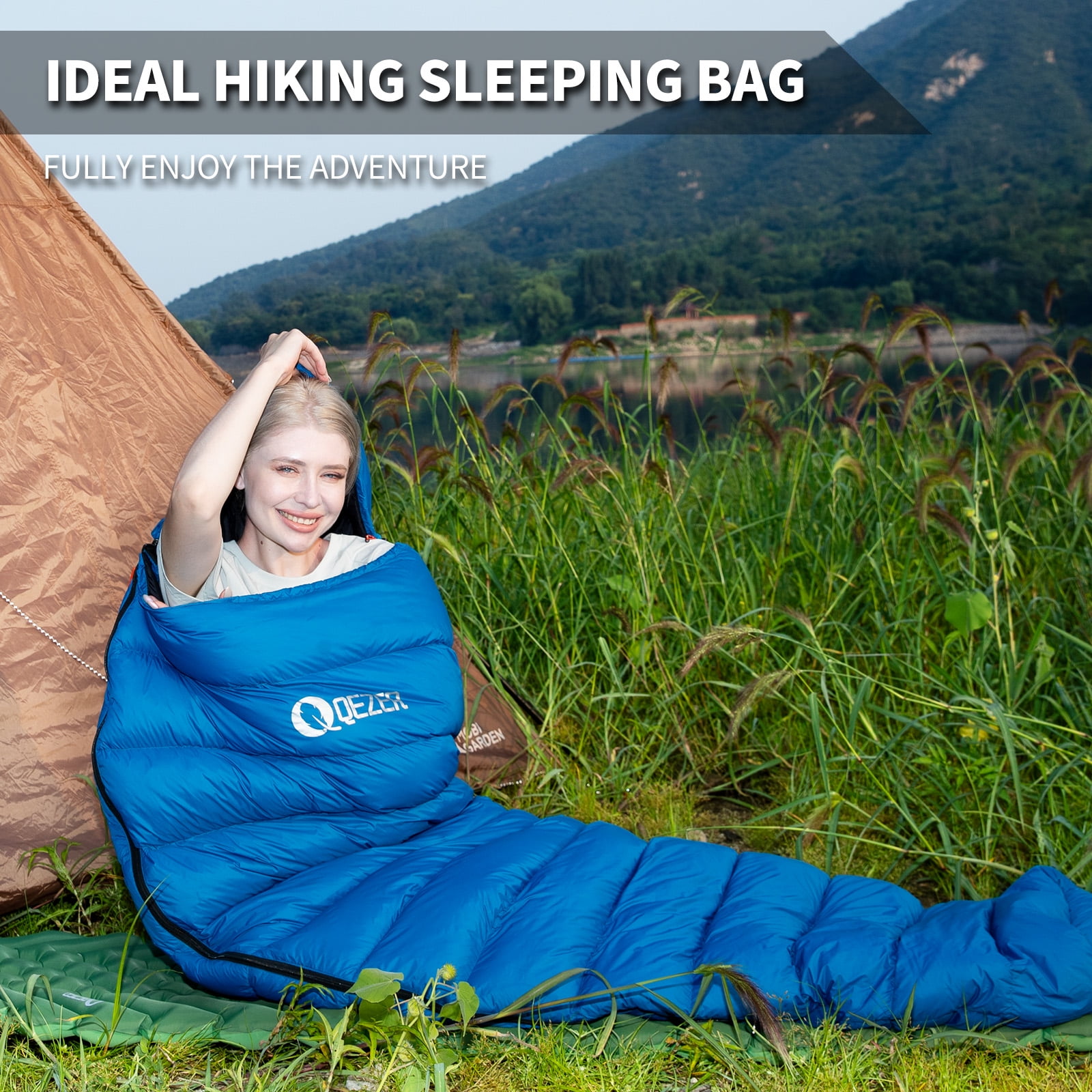 QEZER 650FP Ultralight Down Sleeping Bag, 860g, 36°F - 46°F, 3-Season for Backpacking & camping