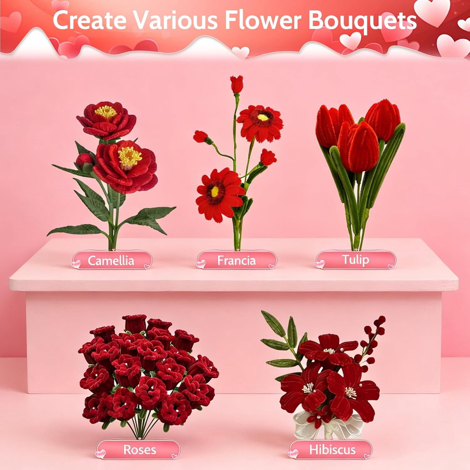 Pipe Cleaners Flowers Kit with Handle, 800 PCS Pipe Cleaners Craft, 13 Colors Chenille Stems with Instruction, Art and Craft Supplies