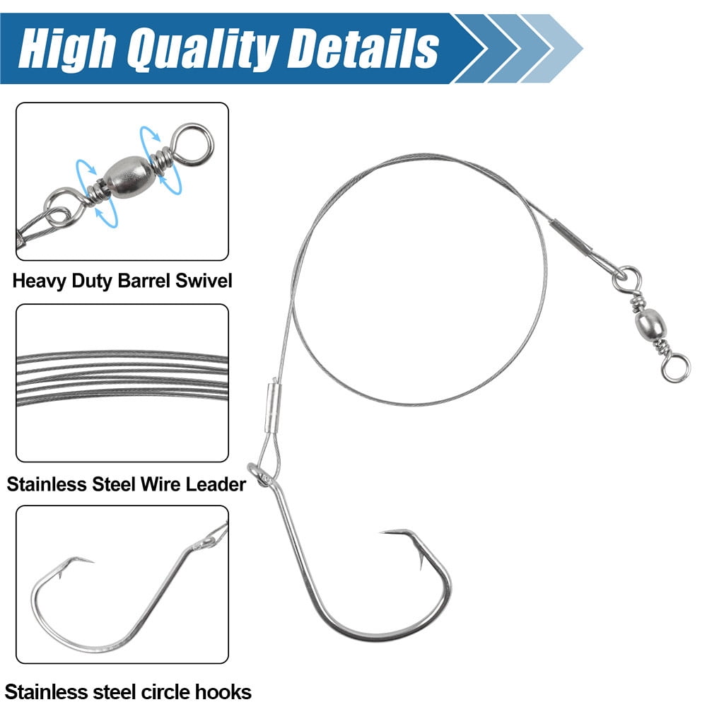 50Pcs Fishing Circle Hook Catfishing Rig with Steel Wire Leader Pre-Rigged Offset Fishing Hooks for Bass Surf fishing Rig