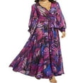 thumbnail image 3 of Boho Maxi Robe à Manches Longues V-Cou Floral en Vrac Tunique Caftan Robes Femmes Plage Vacances Robe Longueur Robes d'Été Grande Taille, 3 of 5