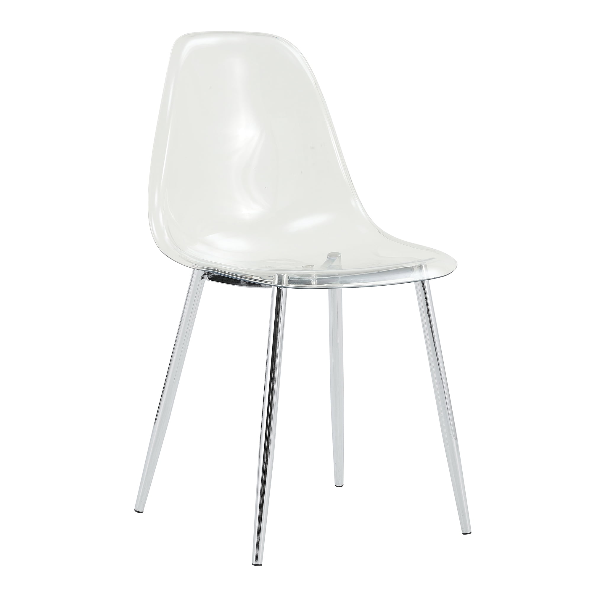 NYEESS Set of 4 Clear Transparent Dining Chairs Armless with Sliver Metal Legs Modern Acrylic Side Chairs for Kitchen Dining Room