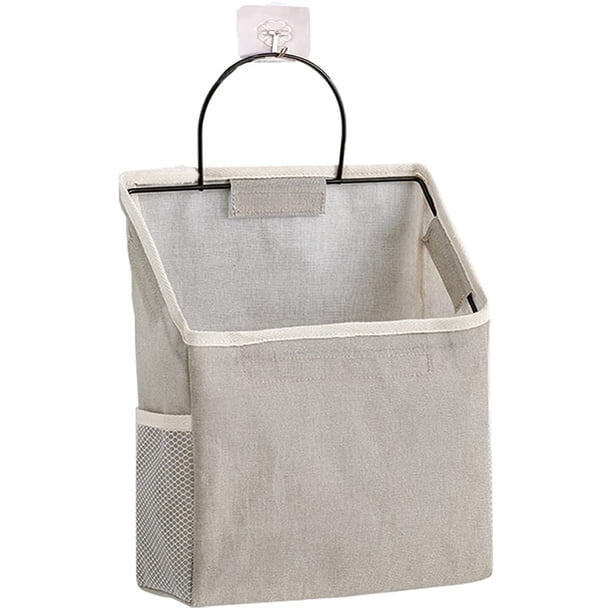 Bolsa organizadora para colgar en la pared, almacenamiento para colgar en el armario para bolsillo, almacenamiento para dormitorio de baño, caja organizadora de algodón de lino, contenedores para dormitorio, gris Vhermosa WMSS-71