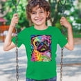 thumbnail image 3 of Tee Hunt Cute Pug Puppy Youth T-Shirt Dean Russo Colorful Neon Mosaic Dog Kids, Green, X-Large, 3 of 5