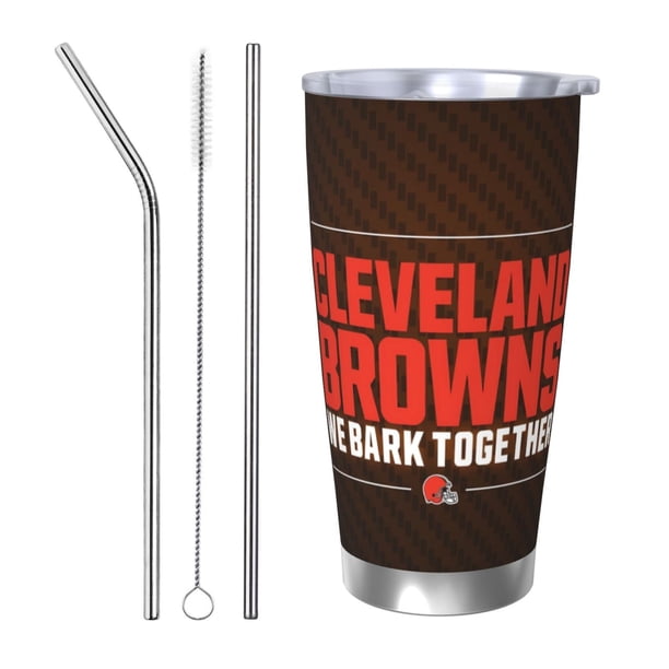 Taza térmica duradera de acero inoxidable 304 con tema del equipo de fútbol de los Browns con tapa y pajita Taza térmica de acero inoxidable de 20 oz Taza para automóvil Adecuada para bebidas frías y