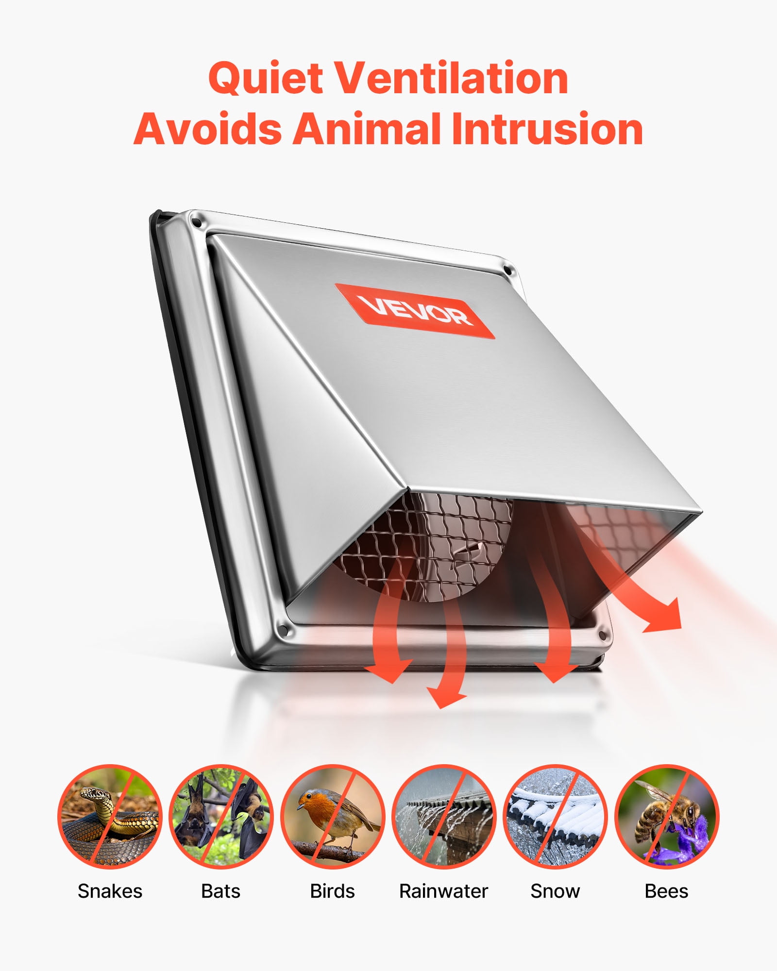 VEVOR 6 inch External Extractor Wall Vent Cover, Square AC Vent Gable Cover, Premium Stainless Steel & with Built-in a Protection Screen, for House,Bathroom,Garage,Kitchen,Basement (1 Pack, Silver)