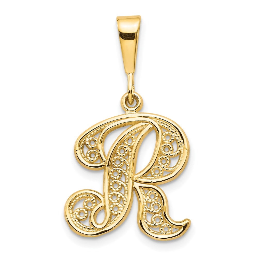 Diamond2Deal 14K Pendentif Initiale Lettre R en Or Jaune Script Filigrane pour Femmes