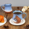 thumbnail image 3 of 15oz Rustic Ceramic Cat Mug - Artisan Pottery Style Coffee Cup with Fish Design - Microwave Dishwasher Safe Gift for Pet Lovers - Blue & Brown, 3 of 13