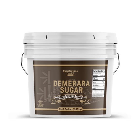 Unpretentious Demerara Sugar, 2 Gallon Bucket, Raw, First-Pressed Sugarcane Crystals For Drinks & Baking 2 Gallon Bucket