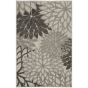 Nourison Aloha Indoor/Outdoor Tropical Floral Silver Grey 2'8" x 4' Area Rug, (3' x 4')