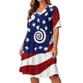 thumbnail image 4 of Lopecy-Sta Womens Dresses Short Sleeve V Neck Plus Size Star Print A Line Midi Dress Casual Summer Patriotic Beach Party Dress, 4 of 8