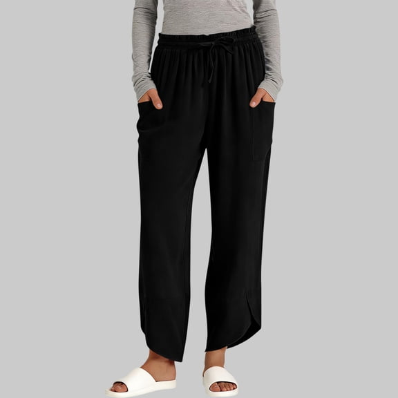 YTCAMLO High Waisted Palazzo Pants for Women Y2K Trendy Wide Leg Pants Side Split Flowy Pants with Pockets Comfy Summer Outfits, Black M